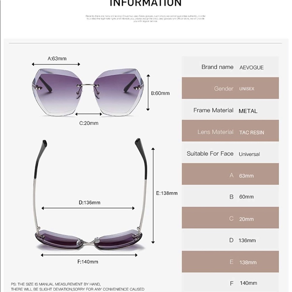 SILVER & GRAY ROUND SUNGLASSES OVERSIZED RIMLESS - Picture 5 of 5
